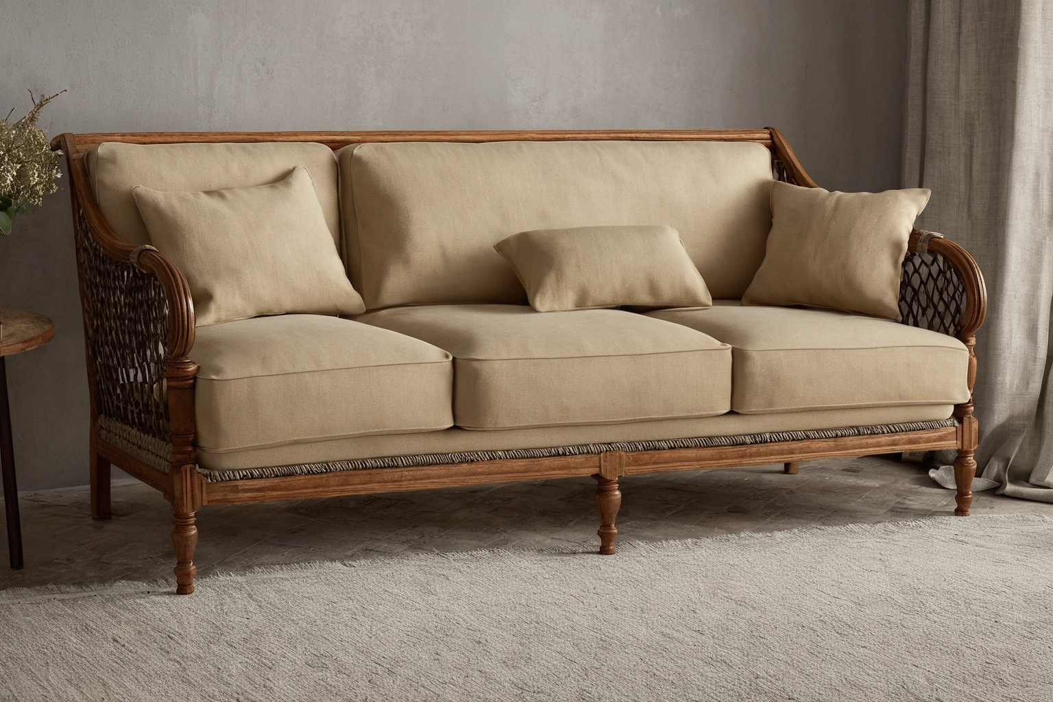 Traditional sofa frame with hand-tied springs exposed before upholstery