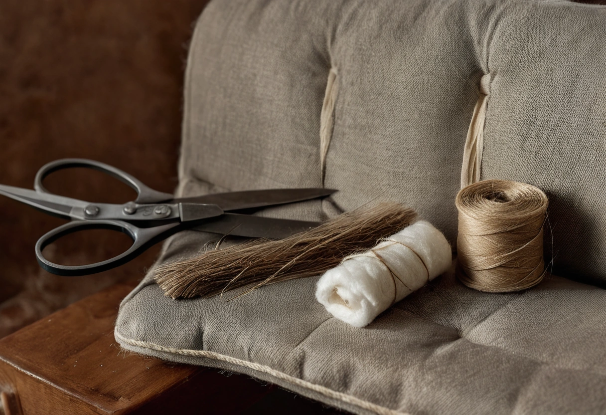 Upholstery filling samples: horsehair, foam and cotton wadding